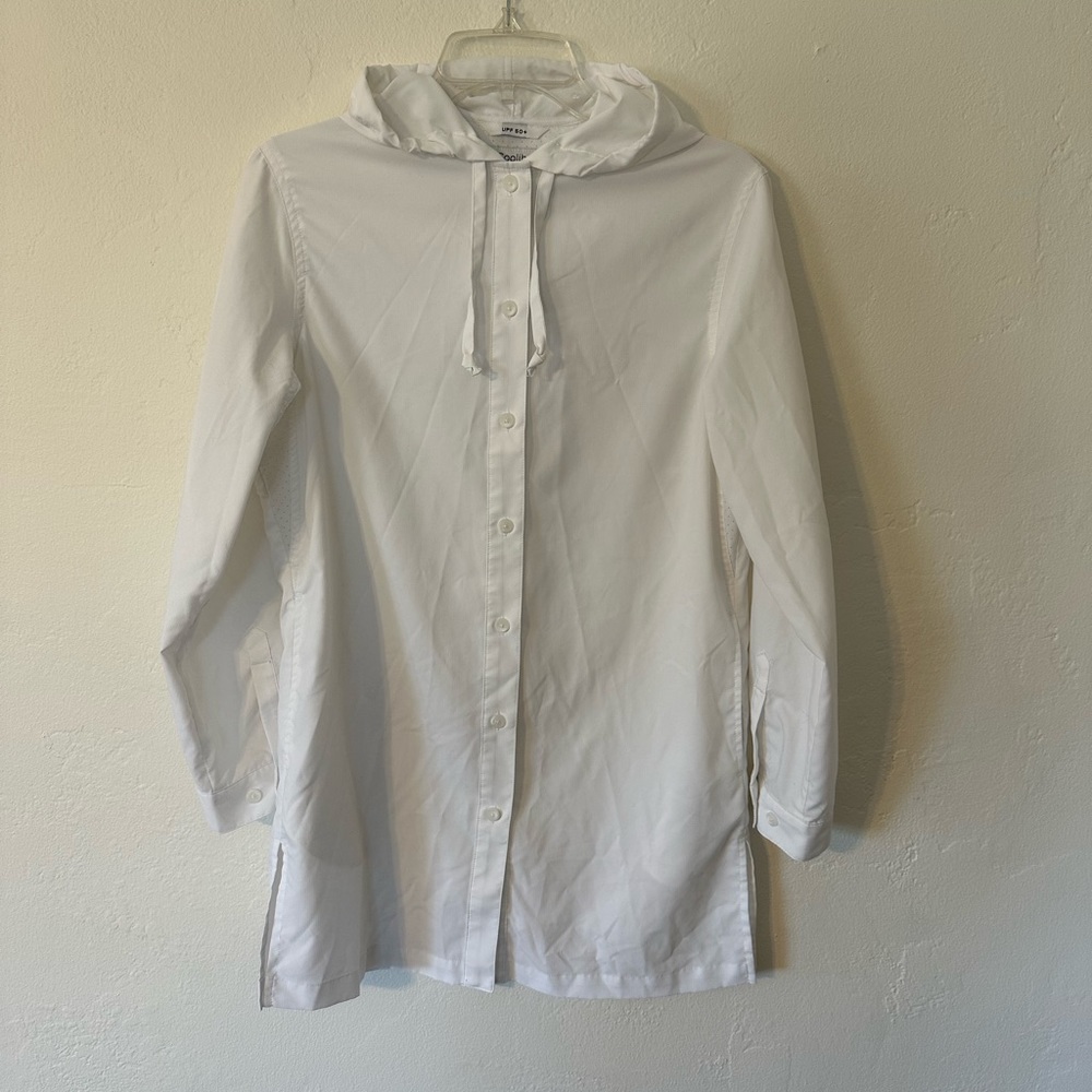 Coolibar Iztapa White Hooded Beach Shirt UPF 50+ Mesh Vented Sun Cover Up XS
